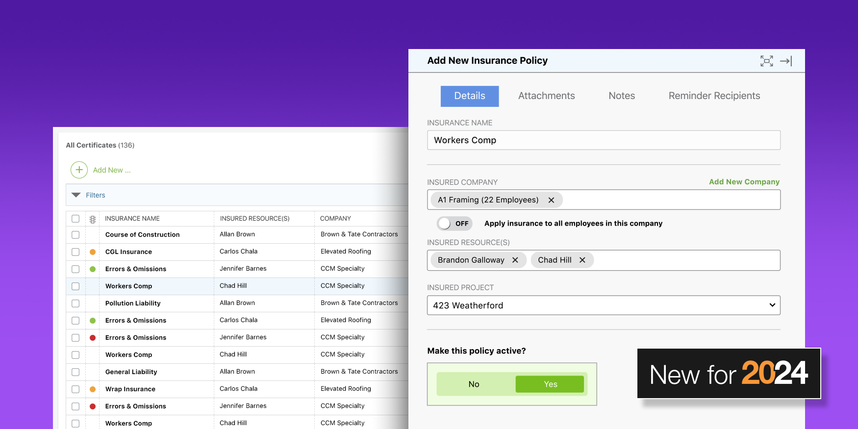 New for ConstructionOnline 2024: Certificate and Insurance Tracking